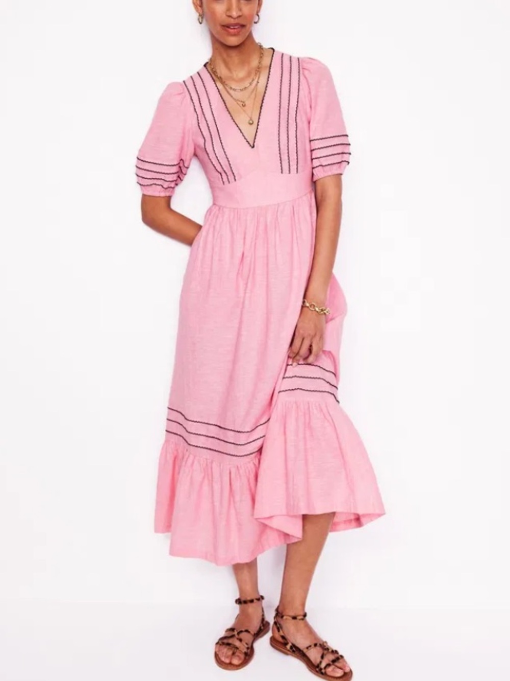 Boden pink Smocked Waist Linen Dress